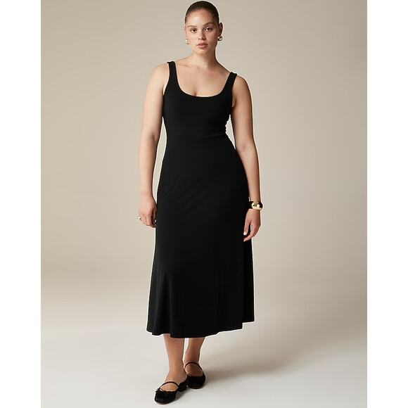 NWOT J.Crew Scoopneck A-line Midi Dress In Matte Jersey Black Size XS - Picture 1 of 8
